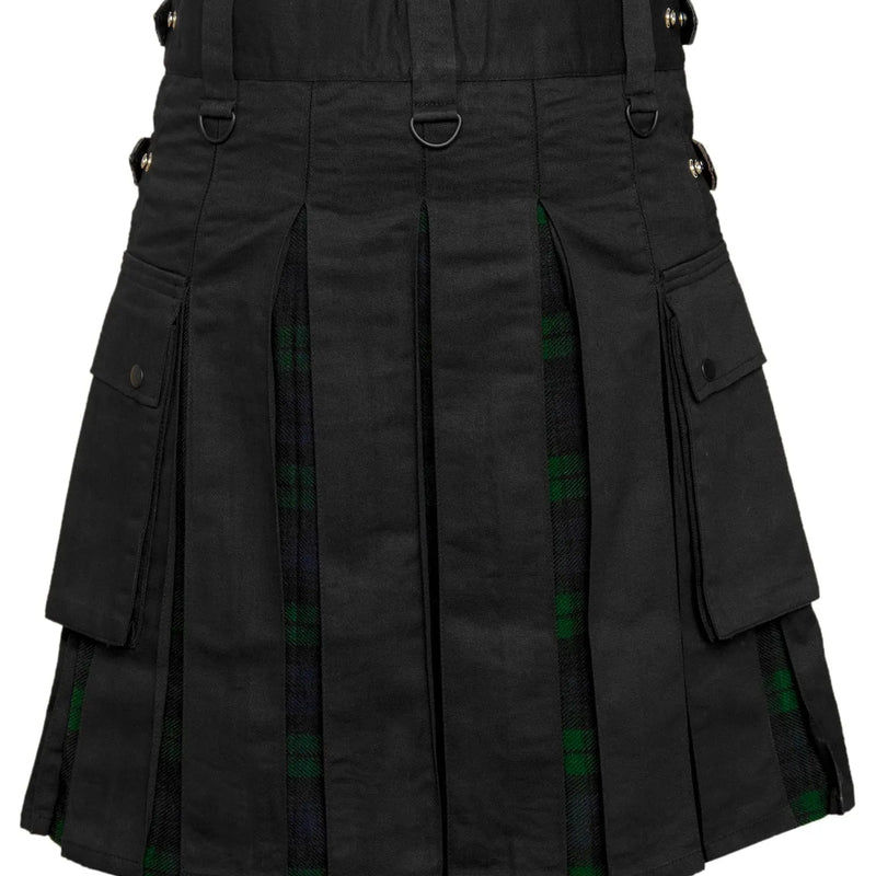 Men's Black watch Tartan Hybrid Kilt with Cargo Pockets, Utility Kilt All Safe International