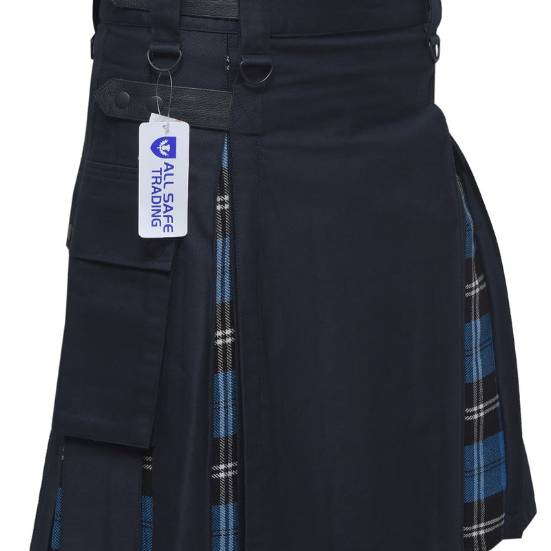 Men's Blue Ramsay Tartan Hybrid Kilt with Cargo Pockets, Utility Kilt