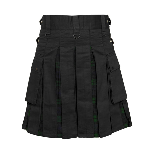 Men's Black & Black Watch Tartan Hybrid Utility Kilt