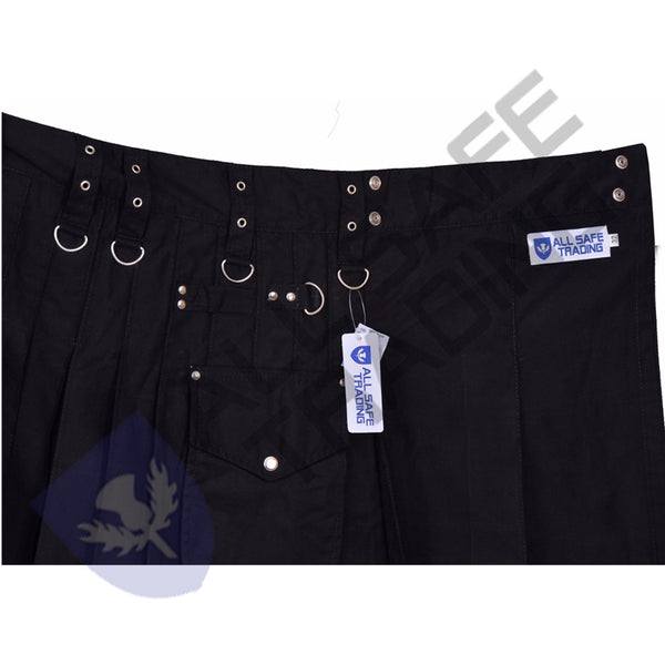 Active Men's Black cargo pocket utility kilt 100% COTTON