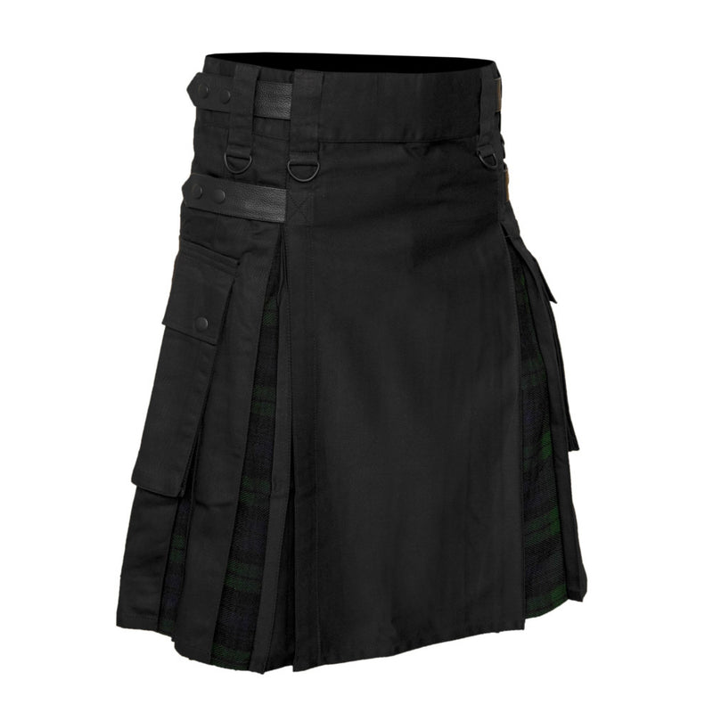 Men's Black & Black Watch Tartan Hybrid Utility Kilt
