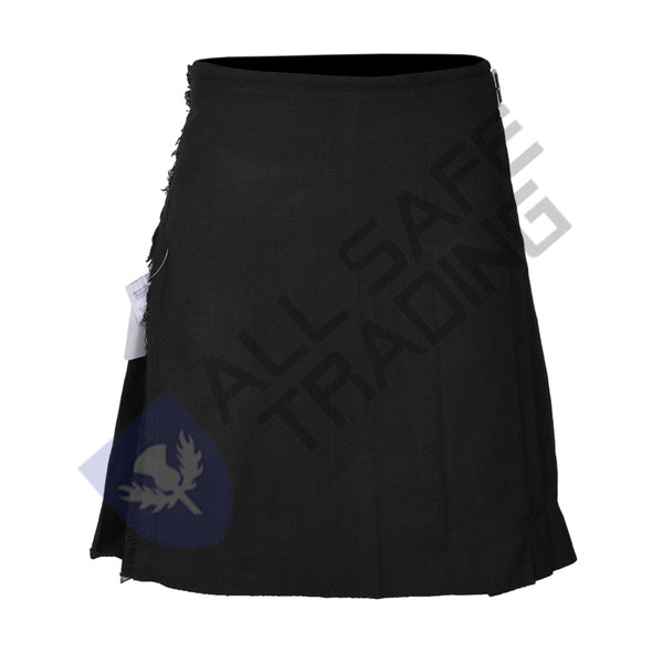 Scottish Traditional 8 Yard Plain Black Tartan Kilt