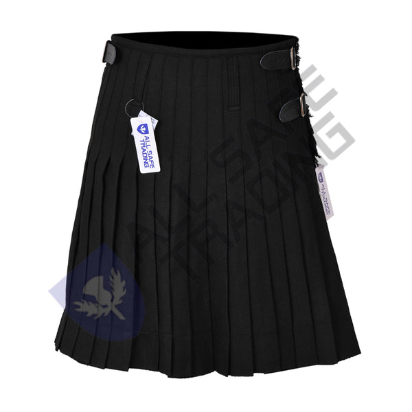 Scottish Traditional 8 Yard Plain Black Tartan Kilt
