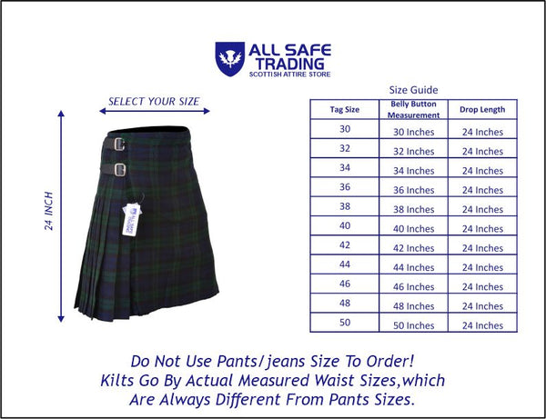 Men's 8 Yard Kilt for Men, Men's Deluxe Kilt, Scottish Tartan Kilt, Highland Wedding Kilt, Black Watch Kilt