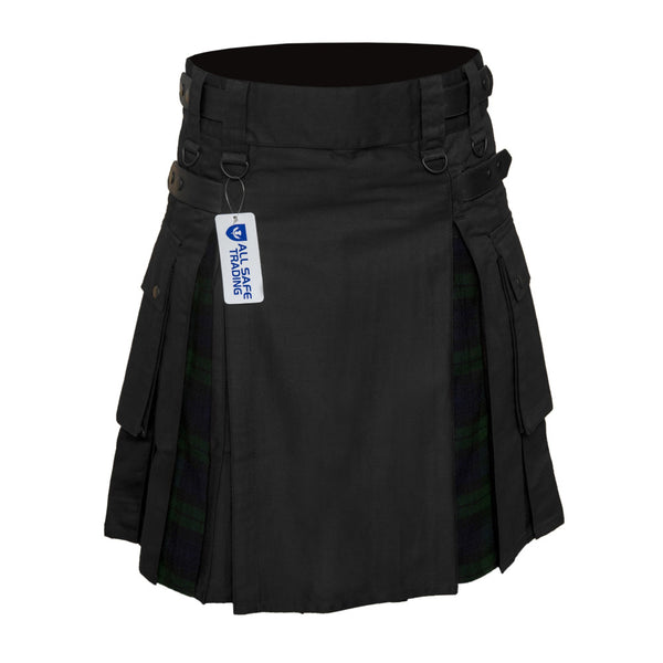 Men's Black & Black Watch Tartan Hybrid Utility Kilt