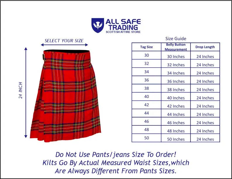 Men's 5 Yard Men's kilt, Highland Wedding Kilt, Royal Stewart Kilt All Safe International