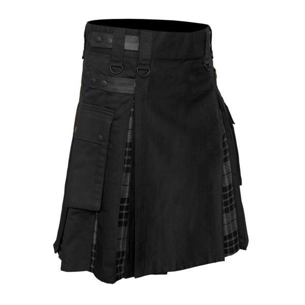 Men's Black & Grey Watch Tartan Hybrid Utility Kilt