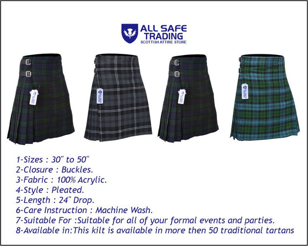 Men's 8 Yard Kilt for Men, Men's Deluxe Kilt, Scottish Tartan Kilt, Highland Wedding Kilt, Black Watch Kilt