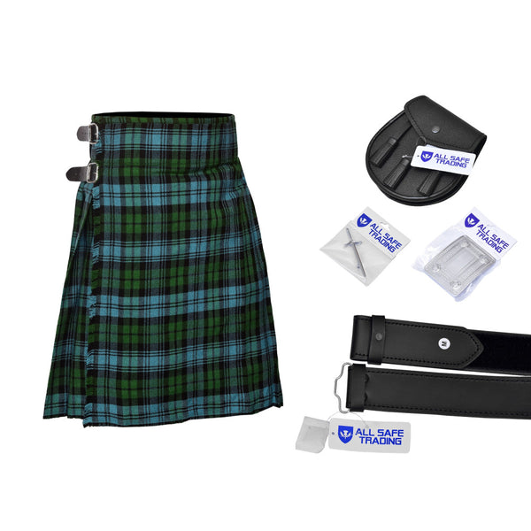Men's Scottish 6 Piece Casual Kilt Outfit with Sporran, Campbell Ancient Tartan Kilt