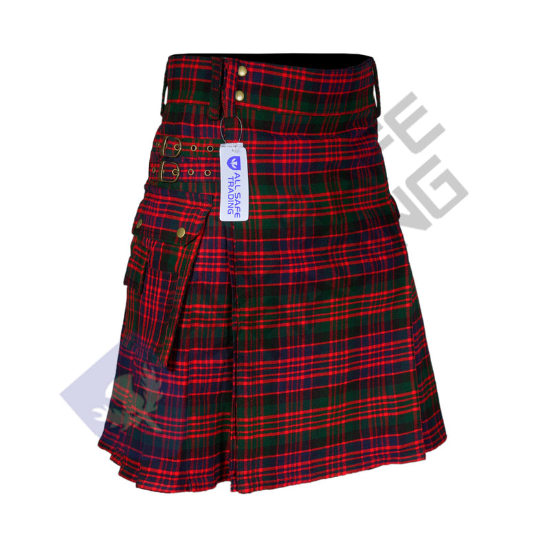 Scottish Men's Modern MacDonald 16oz Tartan Pockets Utility Kilt, Cargo Kilt