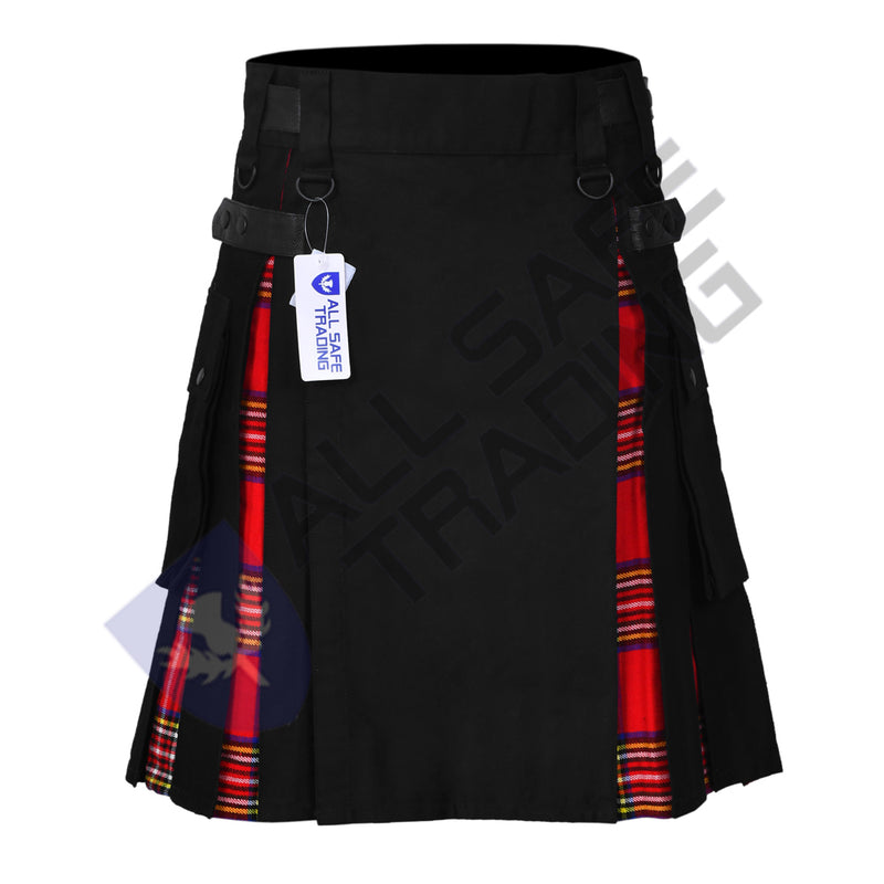 Men's Black & Royal Stewart Tartan Hybrid Utility Kilt