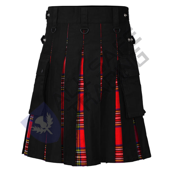 Men's Black & Royal Stewart Tartan Hybrid Utility Kilt