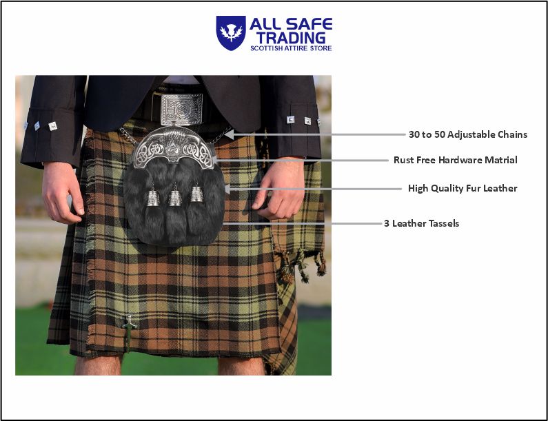 Premium Leather Sporran for Men - Ideal Kilt Accessories for Men, Scottish Kilt Sporran with Chain Belt Art # 4