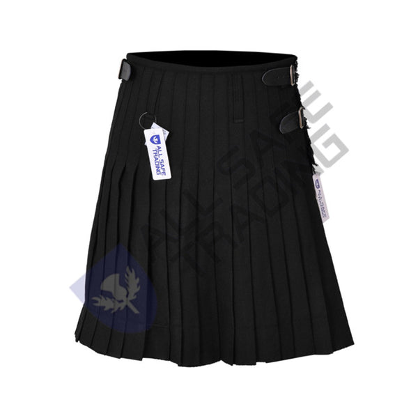 Scottish Boys 13-Oz Casual / Formal Wear, Plain Black Tartan Kilt