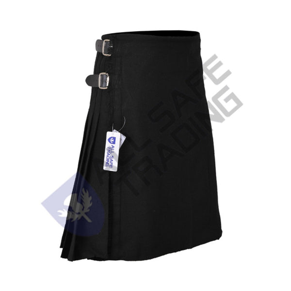 Scottish Boys 13-Oz Casual / Formal Wear, Plain Black Tartan Kilt