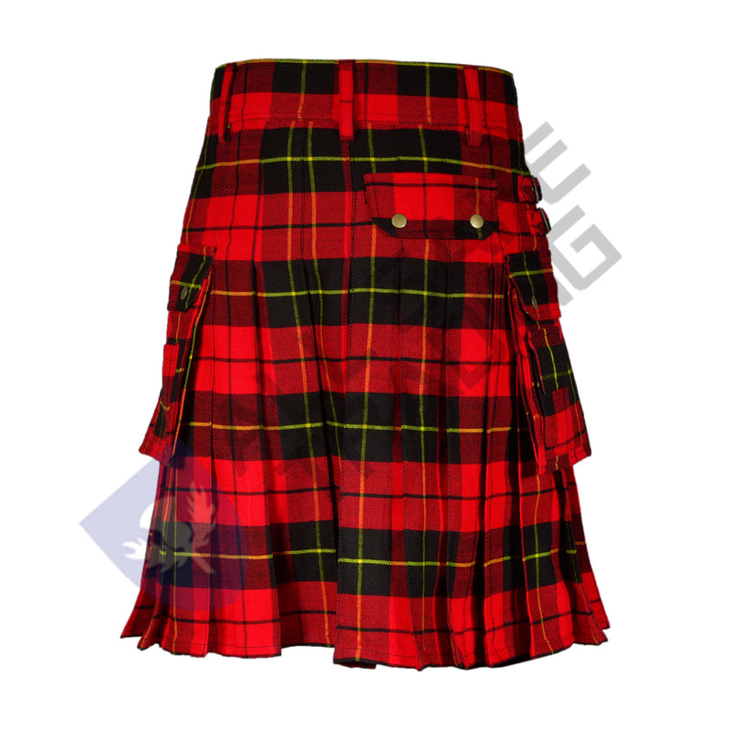 Scottish Men's Modern Wallace 16oz Tartan Pockets Utility Kilt, Cargo Kilt