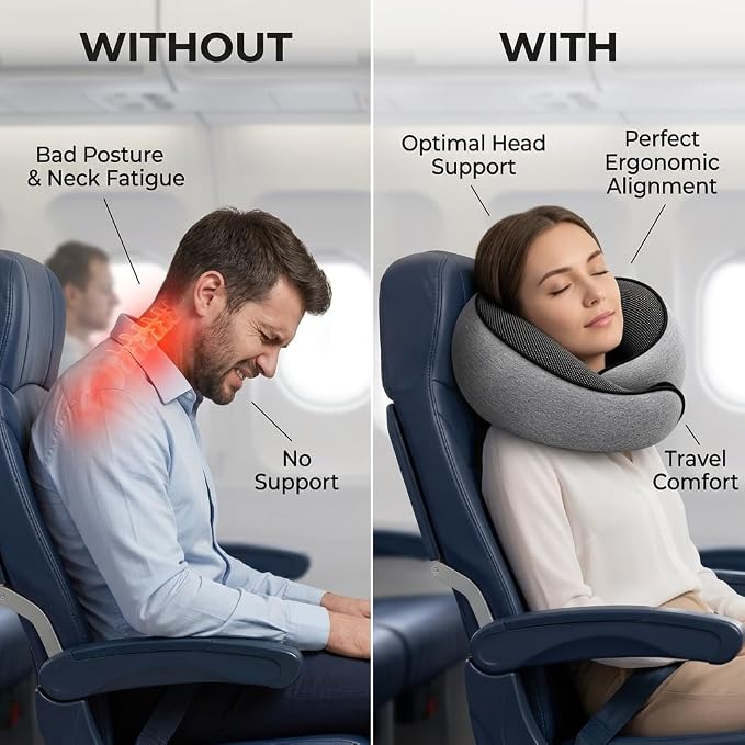 Memory Foam Travel Neck Pillow for Airplane, Car, Sleep