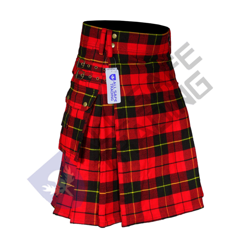 Scottish Men's Modern Wallace 16oz Tartan Pockets Utility Kilt, Cargo Kilt