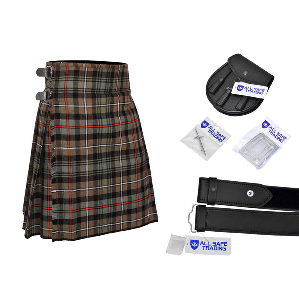 Men's Scottish 6 Piece Casual Kilt Outfit with Sporran, Mackenzie Weathered Tartan Kilt