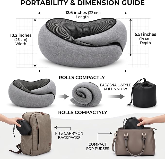 Memory Foam Travel Neck Pillow for Airplane, Car, Sleep