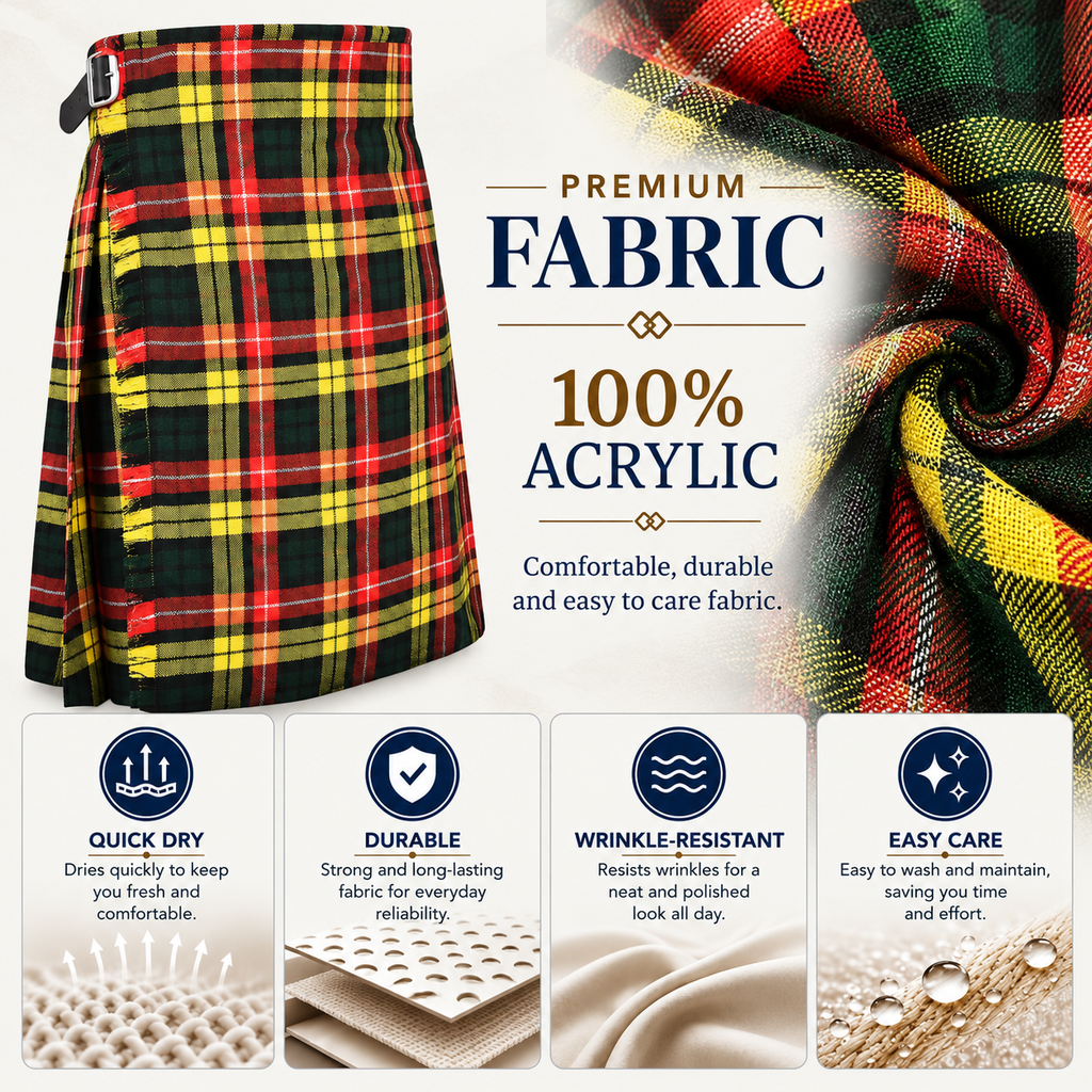 Authentic Scottish Men's Tartan Kilts - Highland Light Weight Value Kilt Embrace Your Heritage with Comfort Buchanan Tartan Kilt