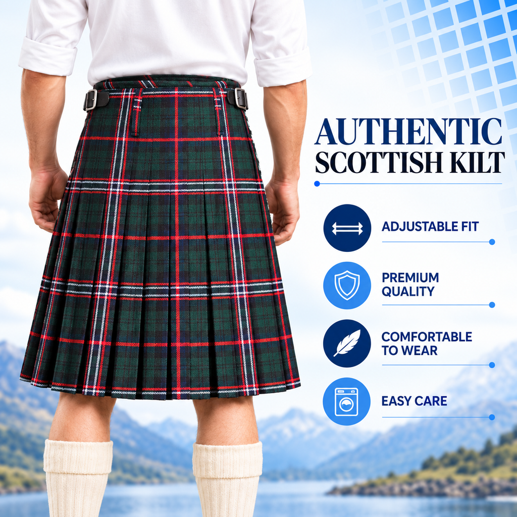 Authentic Scottish Men's Tartan Kilts - Highland Light Weight Value Kilt Embrace Your Heritage with Comfort Scottish National Tartan Kilt