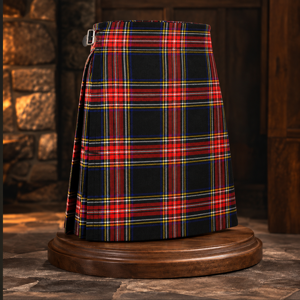 Authentic Scottish Men's Tartan Kilts - Highland Light Weight Value Kilt Embrace Your Heritage with Comfort Black Stewart Tartan Kilt