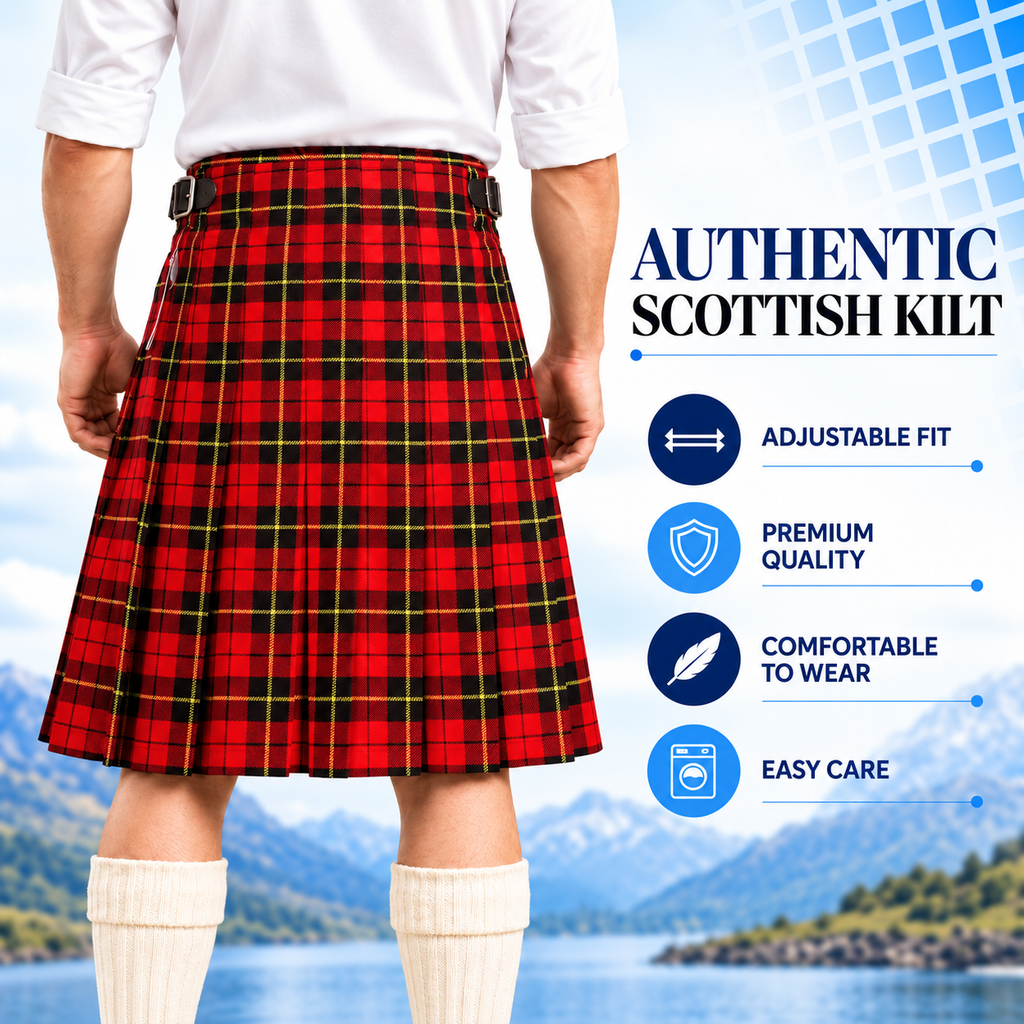 Authentic Scottish Men's Tartan Kilts - Highland Light Weight Value Kilt Embrace Your Heritage with Comfort Wallace Tartan Kilt