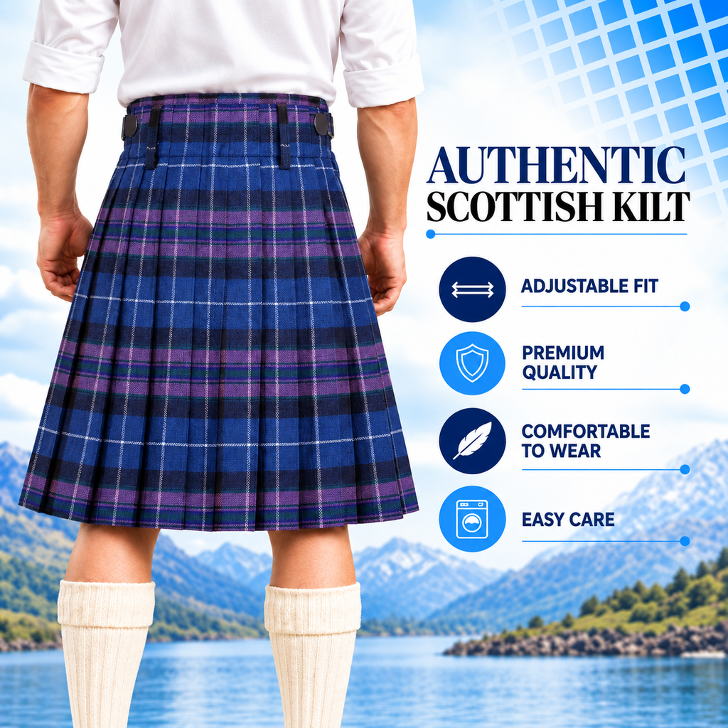 Authentic Scottish Men's Tartan Kilts - Highland Light Weight Value Kilt Embrace Your Heritage with Comfort Pride of Scotland Tartan Kilt