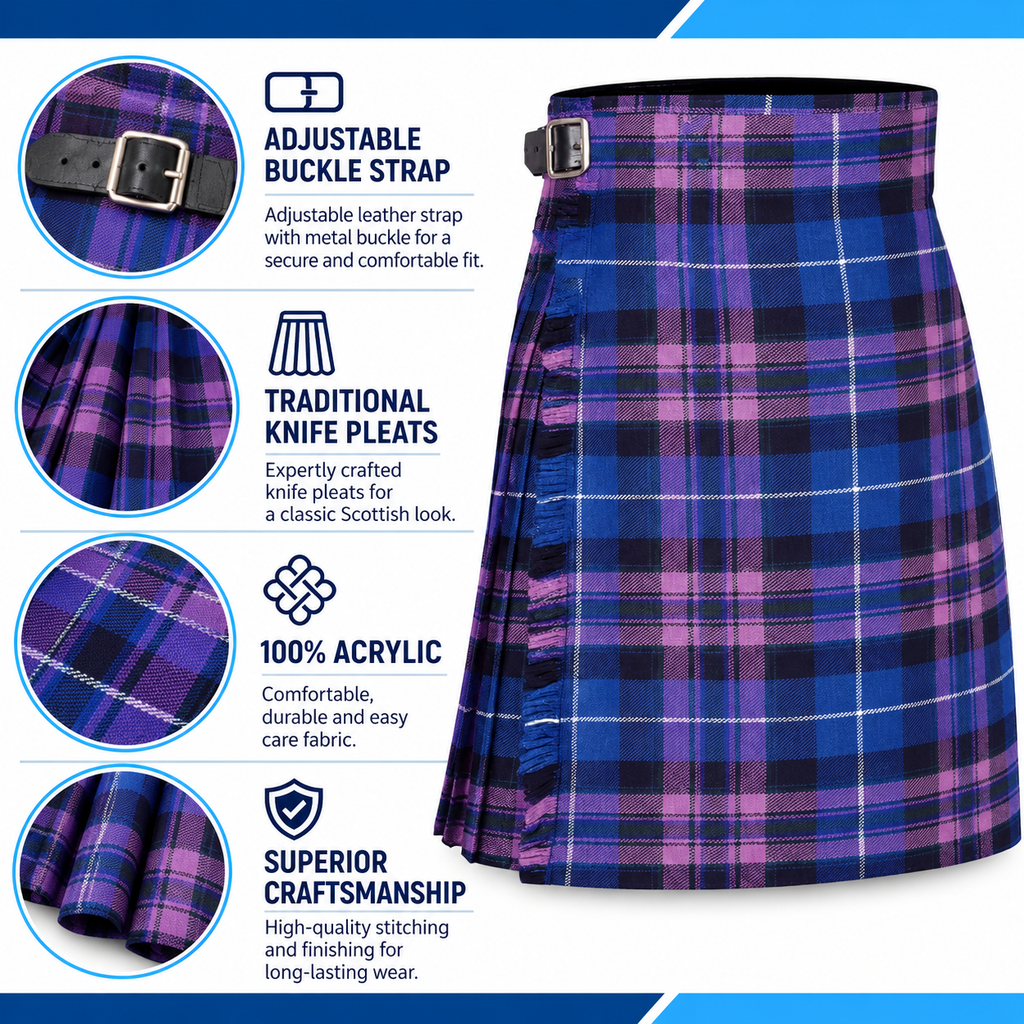 Authentic Scottish Men's Tartan Kilts - Highland Light Weight Value Kilt Embrace Your Heritage with Comfort Pride of Scotland Tartan Kilt