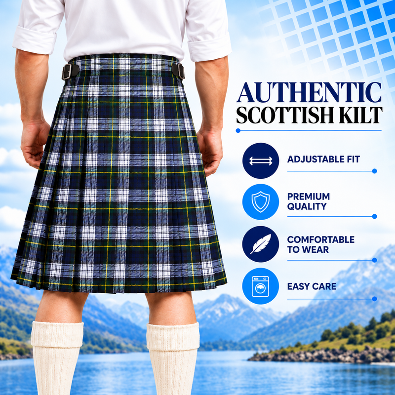 Authentic Scottish Men's Tartan Kilts - Highland Light Weight Value Kilt Embrace Your Heritage with Comfort Dress Gordon Tartan Kilt