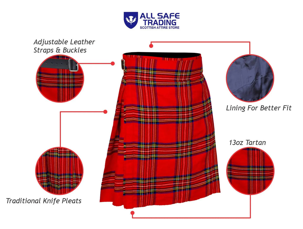 Men's 5 Yard Men's kilt, Highland Wedding Kilt, Royal Stewart Kilt All Safe International