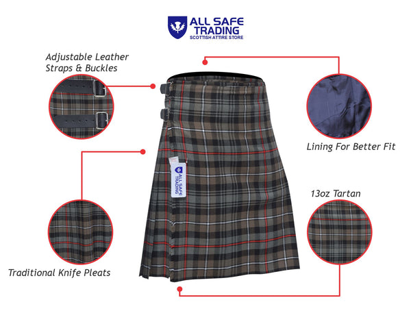 Men's 8 Yard Kilt for Men, Men's Deluxe Kilt, Scottish Tartan Kilt, Highland Wedding Kilt, Mackenzie Weathered Kilt