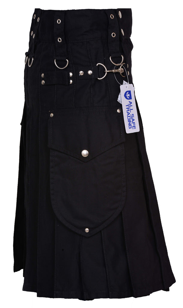 Active Men's Black utility kilt 100% Cotton, Cargo Pocket Kilt for Men| Men's Kilt | Utility Kilt |Tartan Kilts for Men for Scottish Kilt Costume