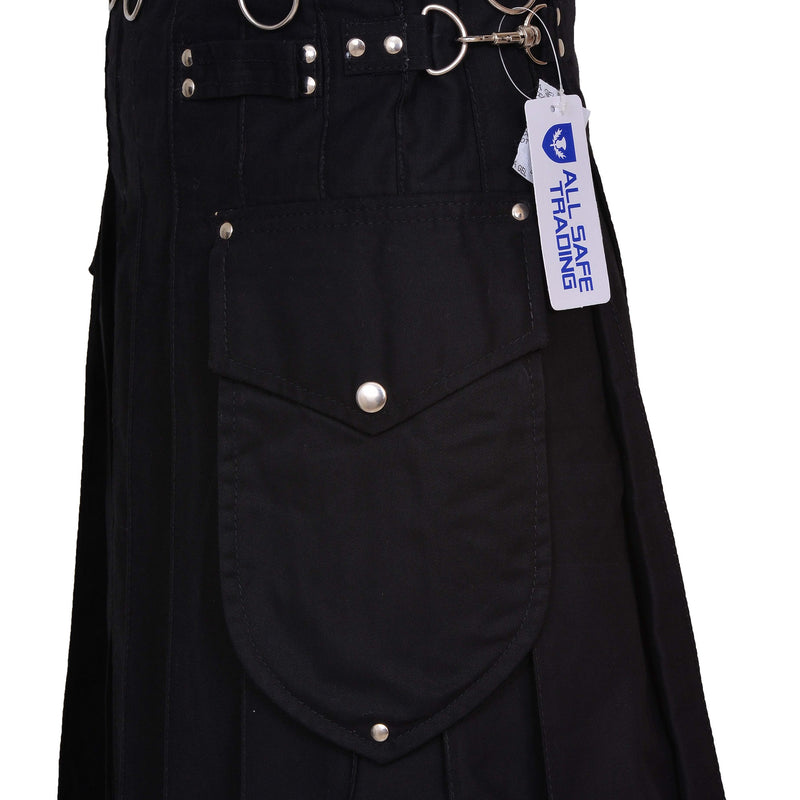 Active Men's Black utility kilt 100% Cotton, Cargo Pocket Kilt for Men| Men's Kilt | Utility Kilt |Tartan Kilts for Men for Scottish Kilt Costume