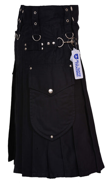 Active Men's Black utility kilt 100% Cotton, Cargo Pocket Kilt for Men| Men's Kilt | Utility Kilt |Tartan Kilts for Men for Scottish Kilt Costume