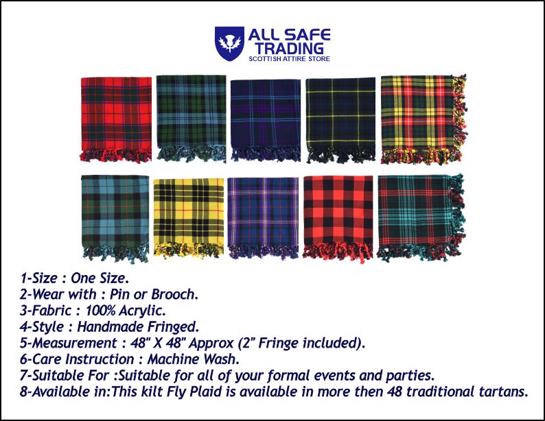 Scottish Men's Kilt Tartan Fly Plaid - Wallace