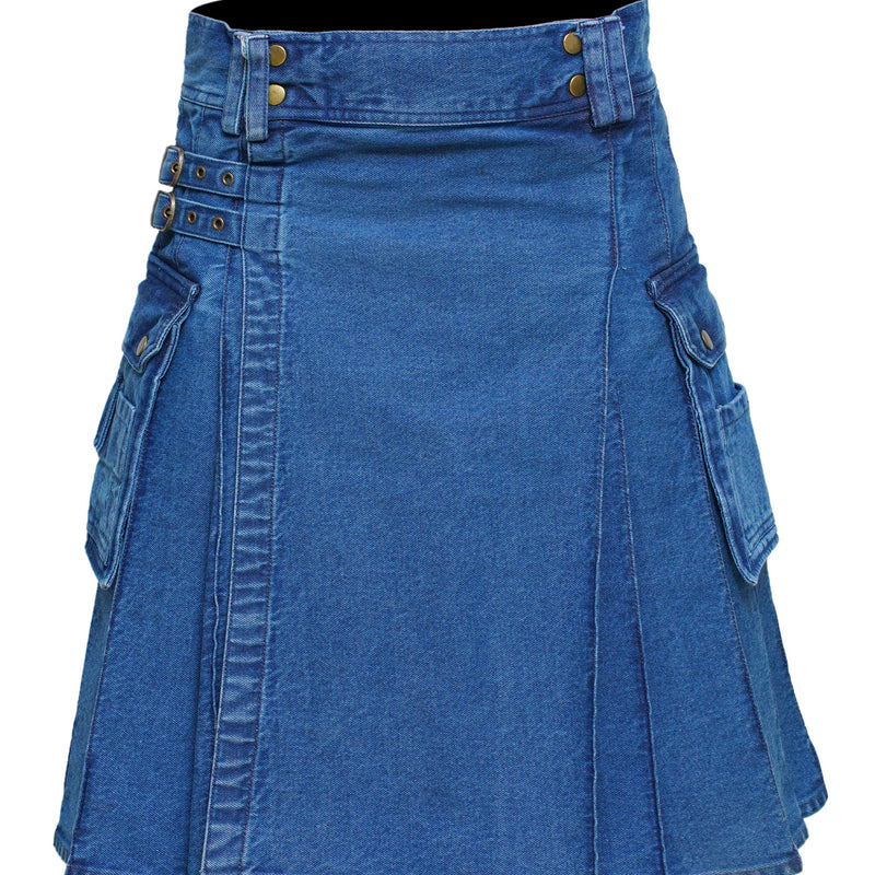 Men's Deluxe Utility Denim Kilt - Modern Utility Kilt for Men, Authentic Jean Kilts with Tactical Style
