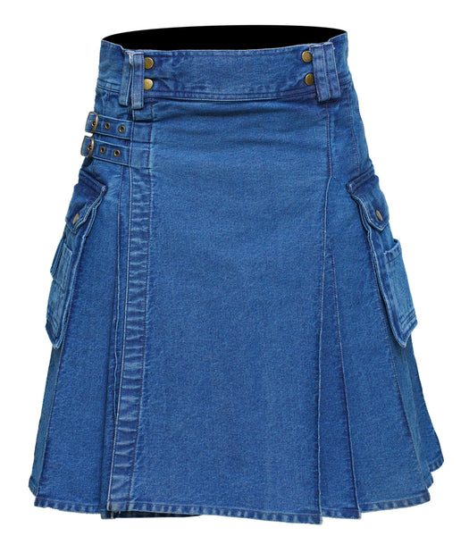 Men's Deluxe Utility Denim Kilt - Modern Utility Kilt for Men, Authentic Jean Kilts with Tactical Style
