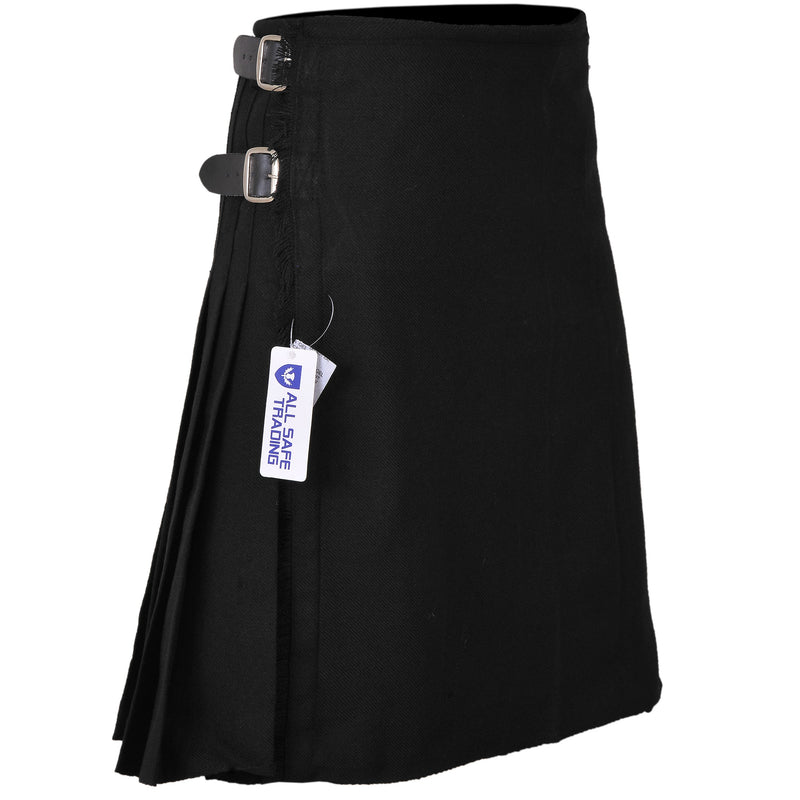 Scottish Traditional Tartan Kilt for Kids, Boys and Girls Toddler Kilts with Ease of Size - Plain Black Tartan