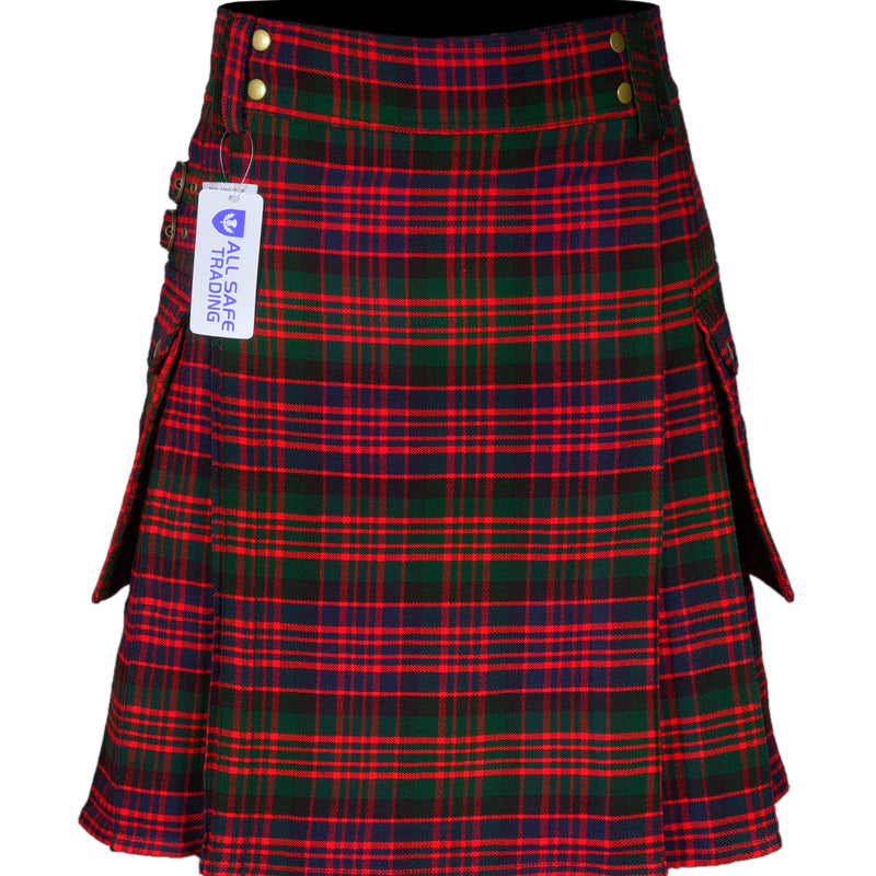 Scottish Men's Modern Macdonald 16oz Tartan Pockets Utility Kilt, Cargo Kilt