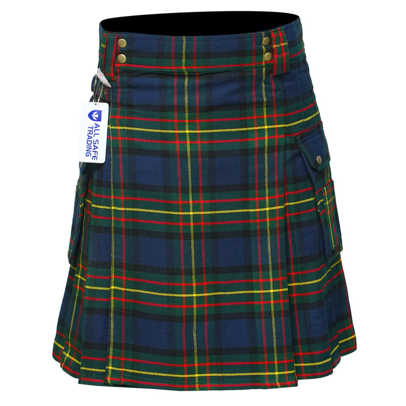 Scottish Men's Modern Maclaren 16oz Tartan Pockets Utility Kilt, Cargo Kilt