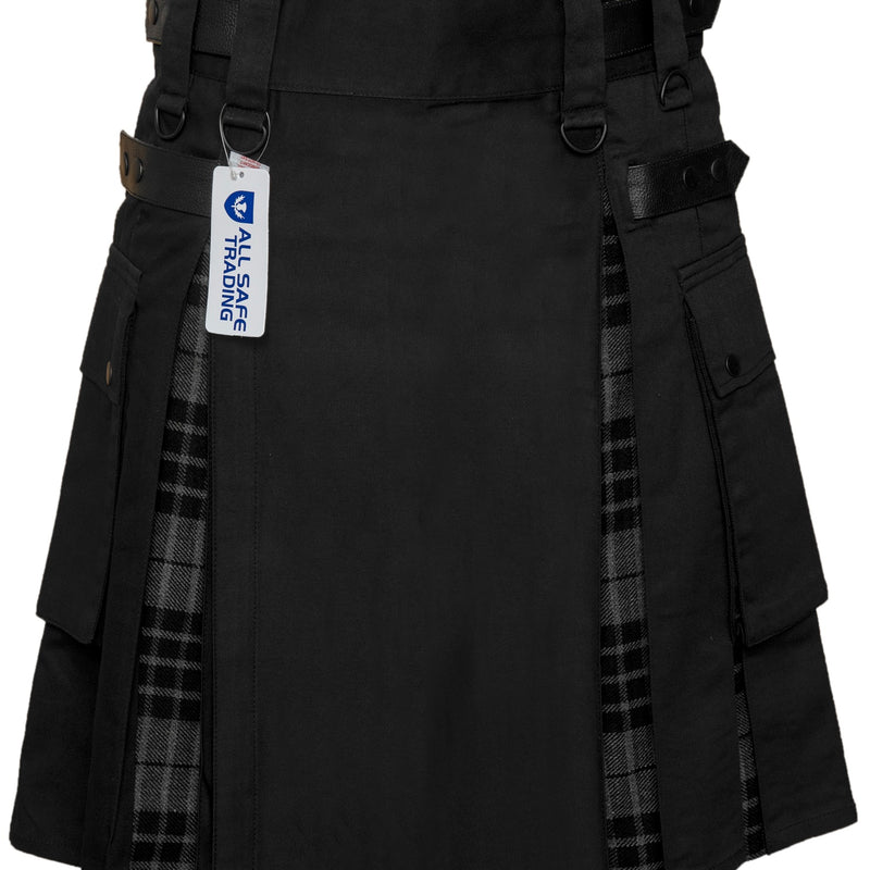 Men's Grey watch Tartan Hybrid Kilt with Cargo Pockets, Utility Kilt