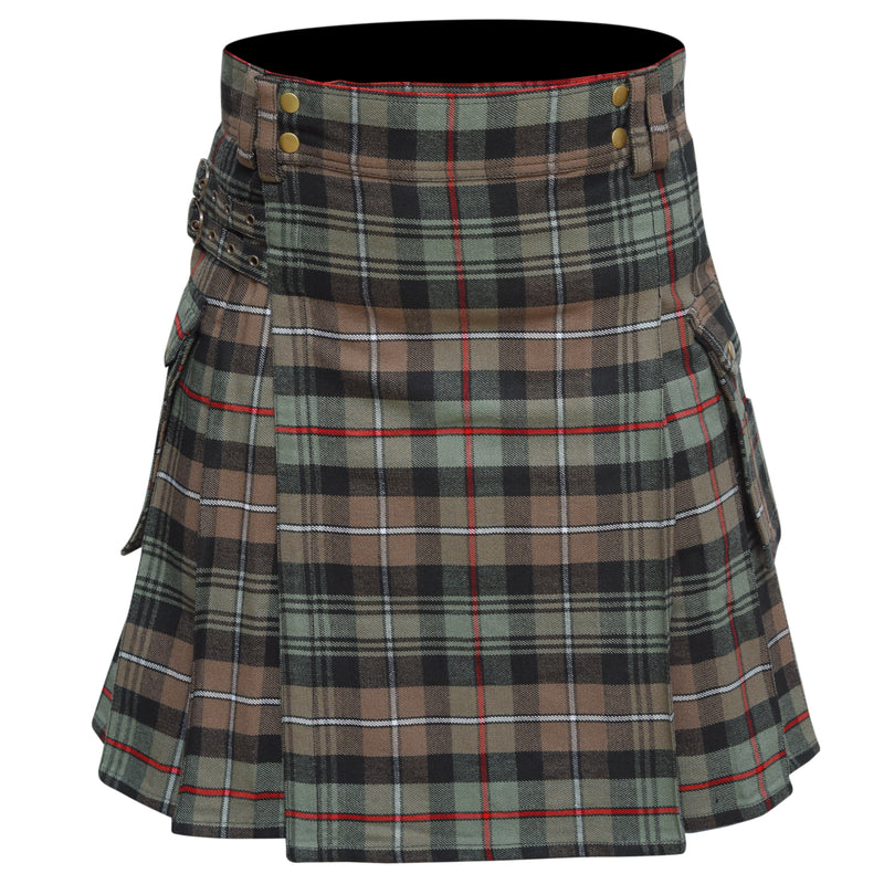 Scottish Men's Modern Mackenzie Weathered 16oz Tartan Pockets Utility Kilt, Cargo Kilt