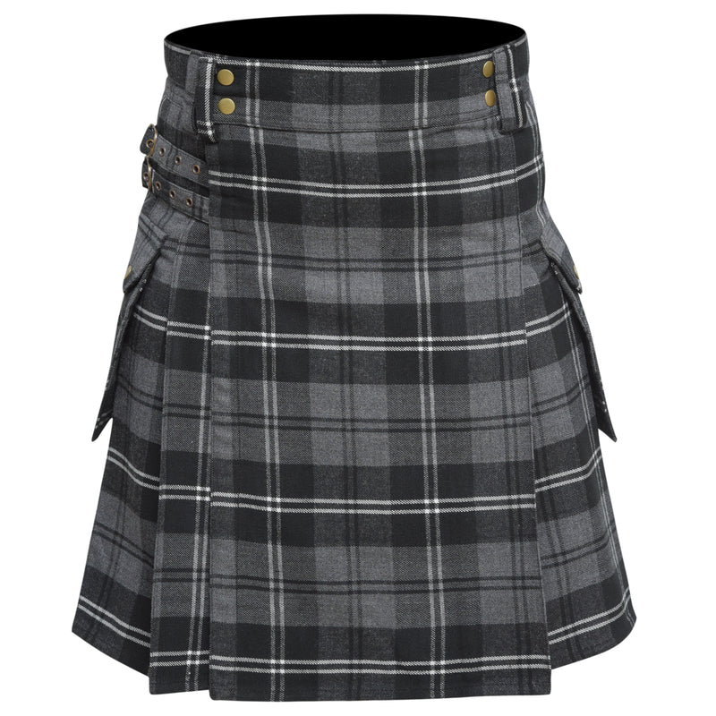 Scottish Men's Modern Granite 16oz Tartan Pockets Utility Kilt, Cargo Kilt