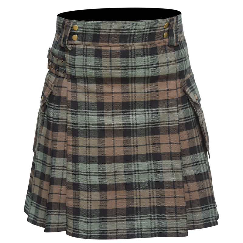 Scottish Men's Modern Black Watch Weathered 16oz Tartan Pockets Utility Kilt, Cargo Kilt