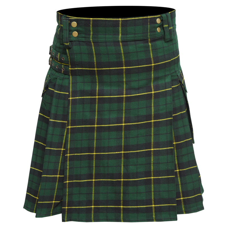 Scottish Men's Modern Wallace Hunting 16oz Tartan Pockets Utility Kilt, Cargo Kilt
