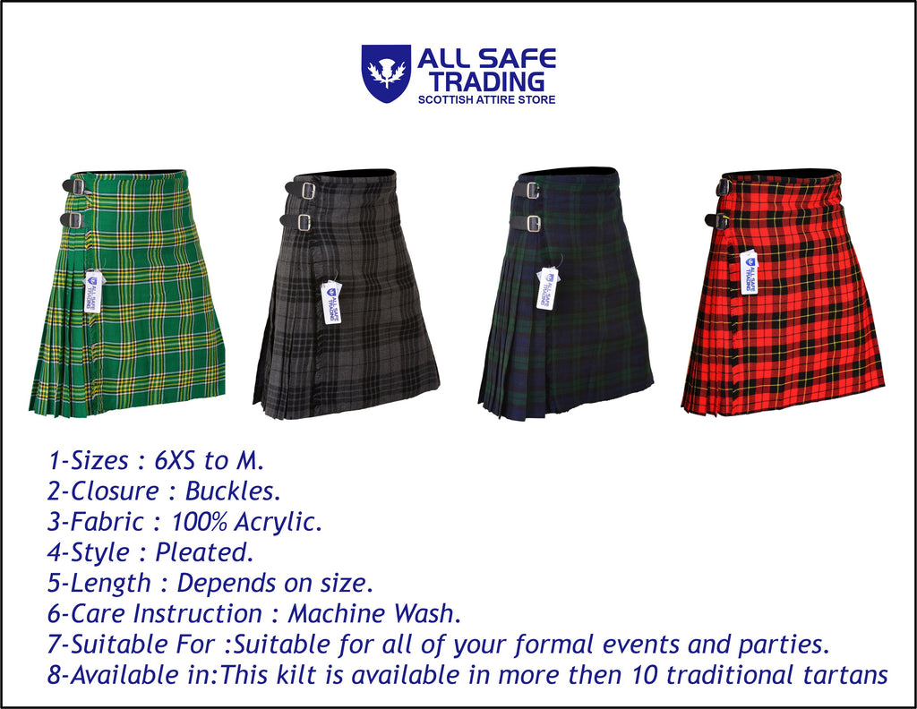 Scottish Traditional Tartan Kilt for Kids, Boys and Girls Toddler Kilts with Ease of Size - Grey Tartan