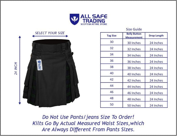 Men's Wallace Tartan Hybrid Kilt with Cargo Pockets, Utility Kilt