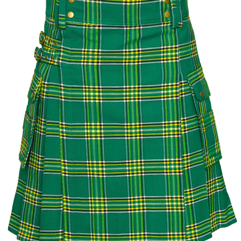 Scottish Men's Modern Irish Heritage 16oz Tartan Pockets Utility Kilt, Cargo Kilt